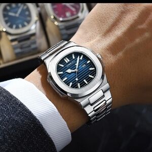 Luxury Silver and Blue Men's Watch